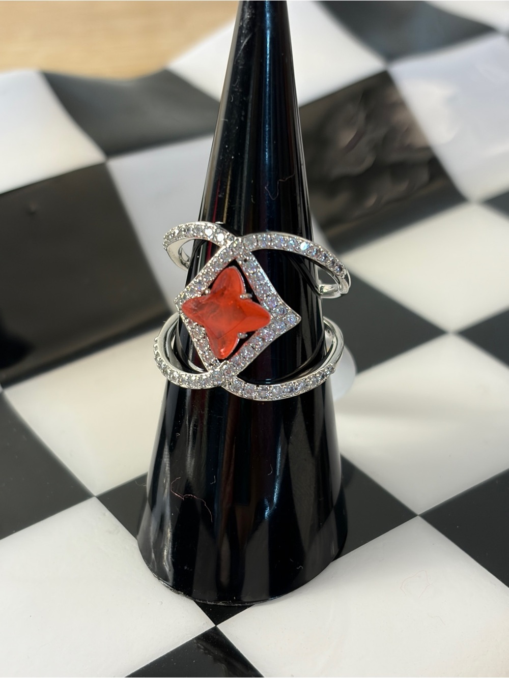 Bomb party ring - size 7 - crossroads - coral tourmaline